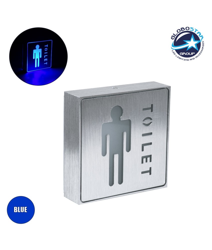 GloboStar® SENSATI 75654 Φωτιστικό Τοίχου Ένδειξης TOILET MAN LED 1W AC 220-240V IP20 - Σώμα Αλουμινίου - Μ11 x Π11 x Υ3cm - Μπλε